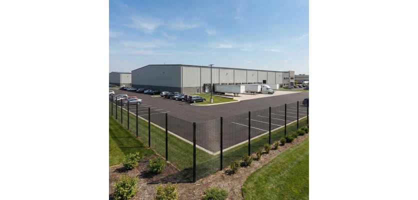 Mesh fencing installed around a shipping facility