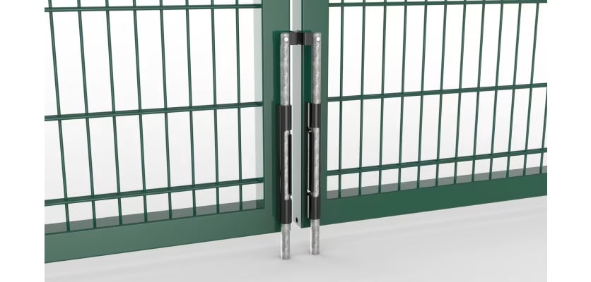 Double drop rod on double leaf gates 