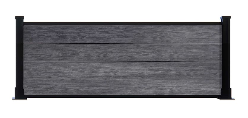 A 2 foot high NewStead Wood Composite Fence - Anthracite Gray with Black Posts 