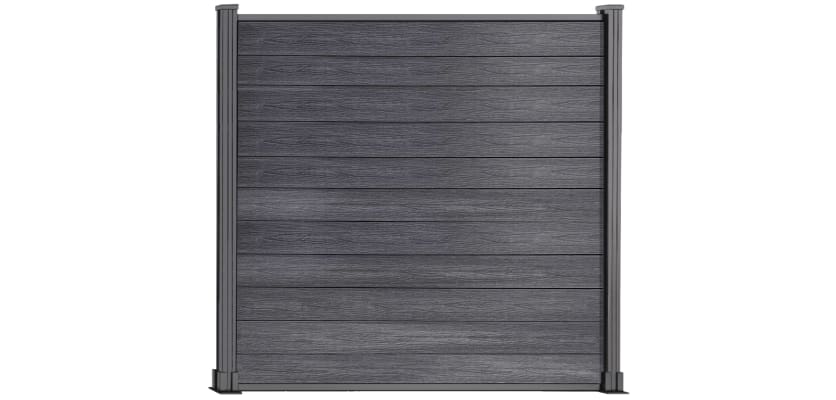 A 6 foot high NewStead Wood Composite Fence - Anthracite Gray with Silver Posts 