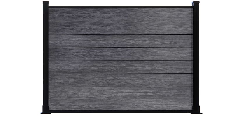 A 4 foot high NewStead Wood Composite Fence - Anthracite Gray with Black Posts 