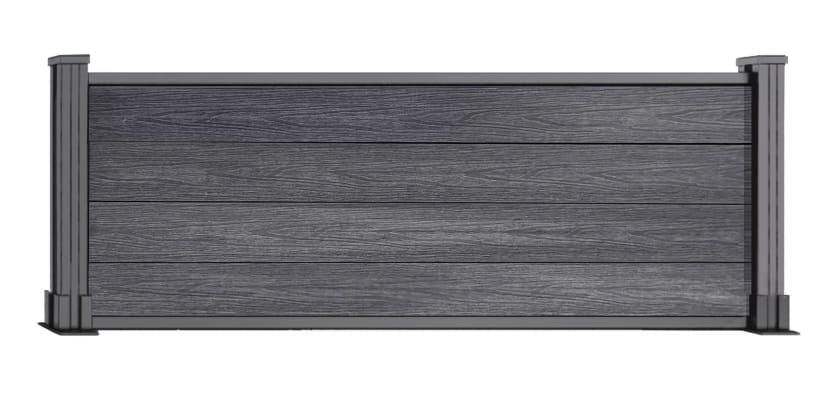 A 2 foot high NewStead Wood Composite Fence - Anthracite Gray with Silver Posts 