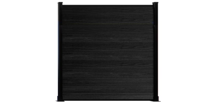 A 6 foot high Black NewStead Wood Plastic Composite Fencing with Black Posts 