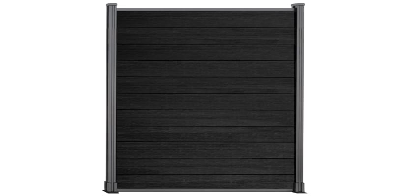 6 foot high black composite fencing with silver posts