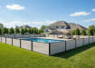 Light gray plastic fencing installed around pool 