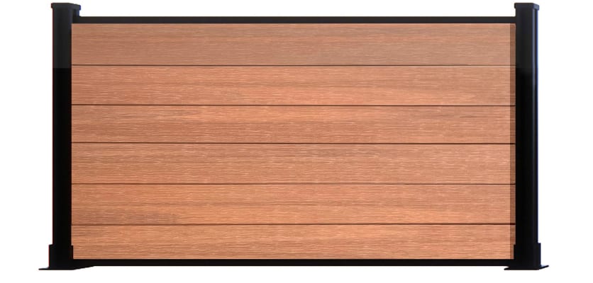 3ft high teak composite fencing with black posts