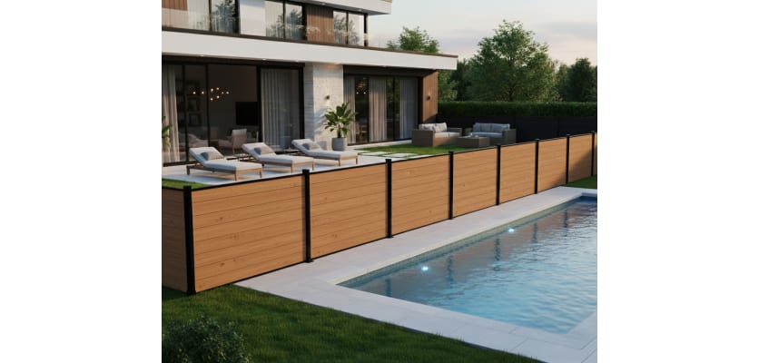 NewStead Wood Grain Teak Wood Plastic Composite Fencing installed around pool