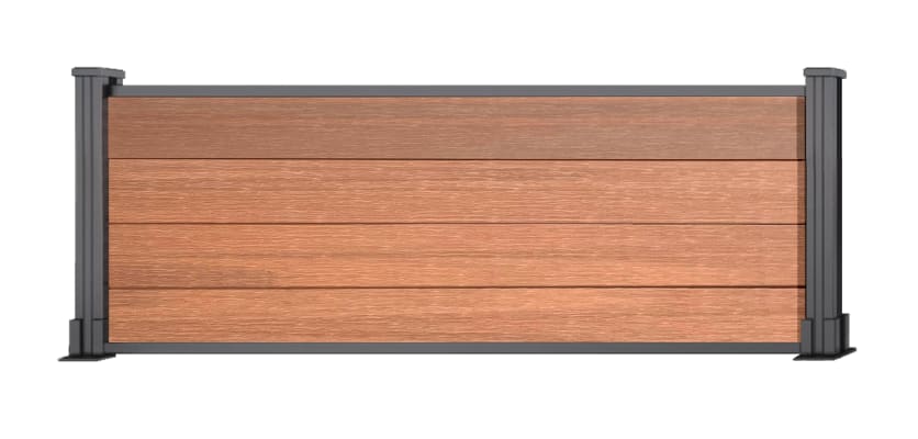 2ft high teak composite fencing with silver posts