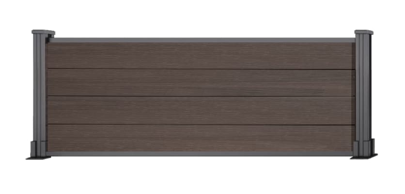 2ft high walnut composite fencing with silver posts