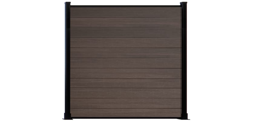 6ft high walnut composite fencing with black posts