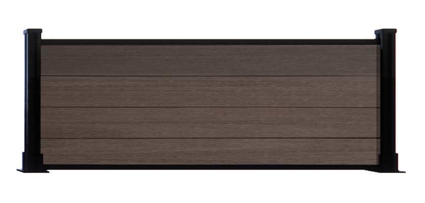 2ft high walnut composite fencing with black posts