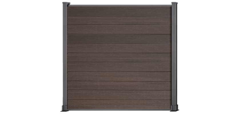 6ft high walnut composite fencing with silver posts
