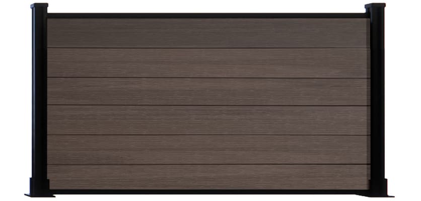 3ft high walnut composite fencing with black posts