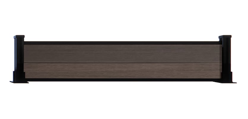 1ft high walnut composite fencing with black posts