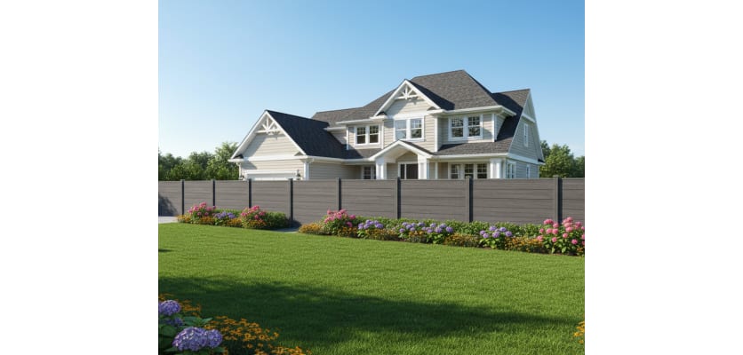 Anthracite Gray Wood Plastic Composite Fencing installed around house