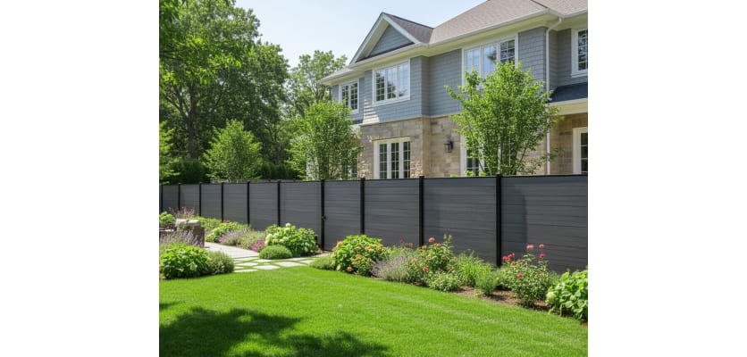 Anthracite Gray Wood Plastic Composite Fencing installed around house