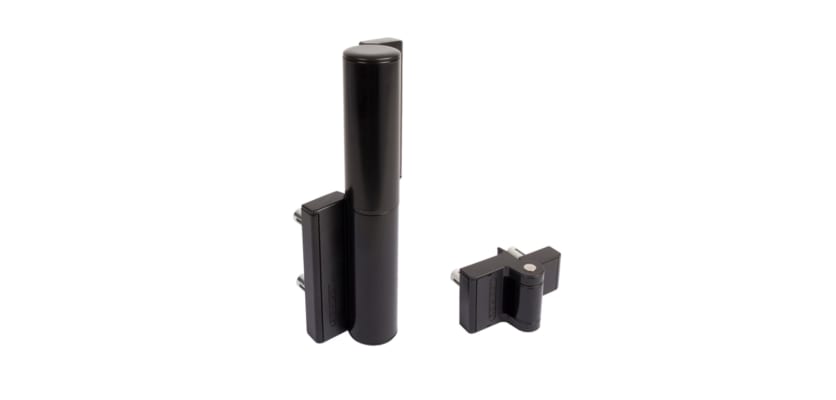 A Black Locinox Tiger Hydraulic Gate Closer and Hinge