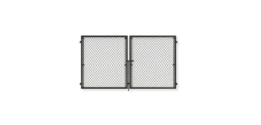 48 in. x 96 in. black chain-link double swing residential drive gate leaf pair with 2 in. diamond mesh panels