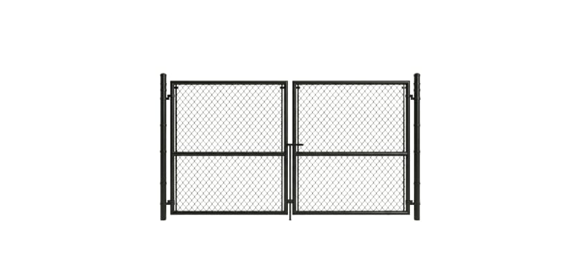 60 in. x 144 in. black vinyl-coated chain-link double swing residential drive gate leaf pair with 2 in. diamond mesh and 1-3/8 in. frame