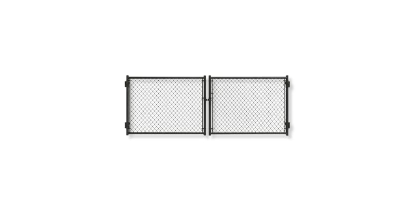 Black chain link commercial drive gate 60" x 144" leaf pair double swing 9 gauge 2" mesh 1-5/8" frame