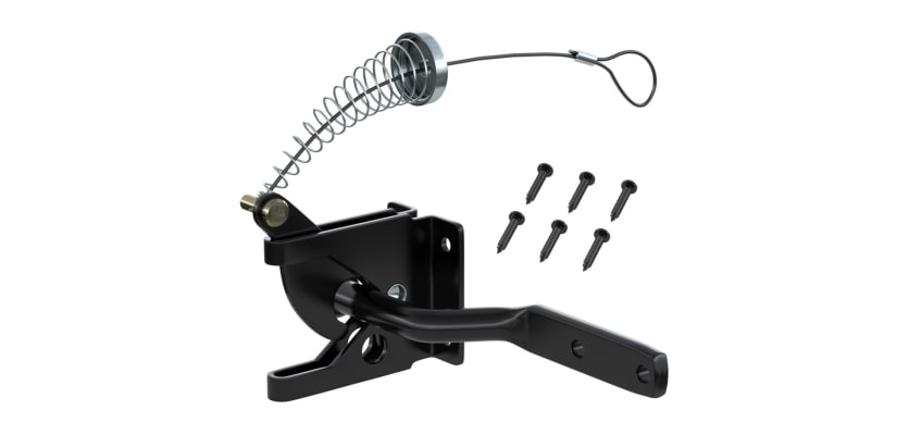 All of the components included in the Universal Gate Latch and Spring Set