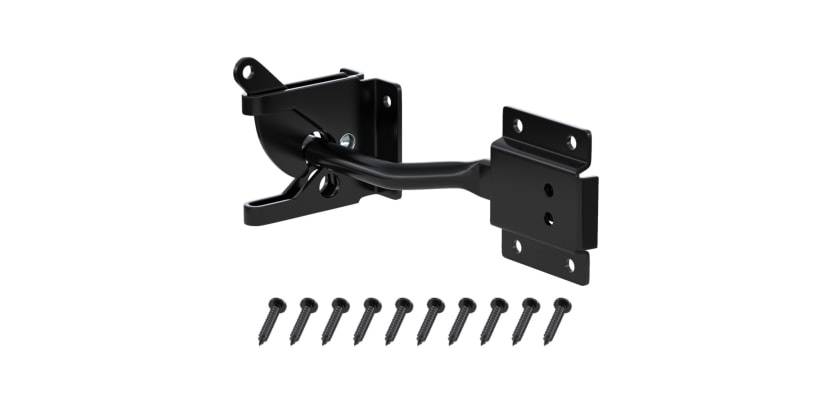 All of the components included with the Universal Wide Plated Gate Latch