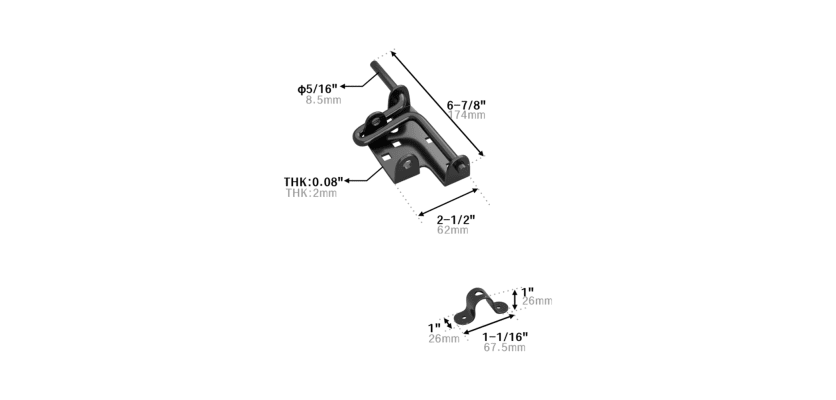 A technical drawing for the Universal Gate Slider Hnadle showing the dimensions