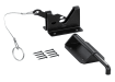 Black powder-coated universal gate locking bar bolt kit with retainer, mounting bracket, screws, and safety cable