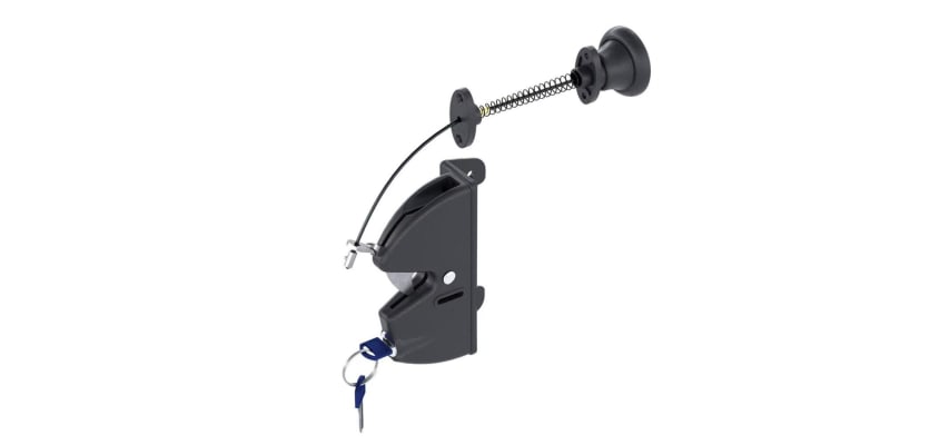 Key lockable spring-loaded gate latch with pull handle and keys for wood and vinyl gates