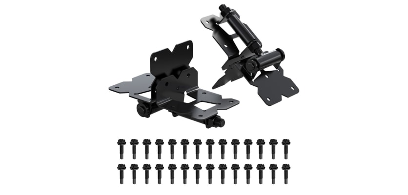 Heavy-duty adjustable self-closing gate spring hinge set with mounting screws