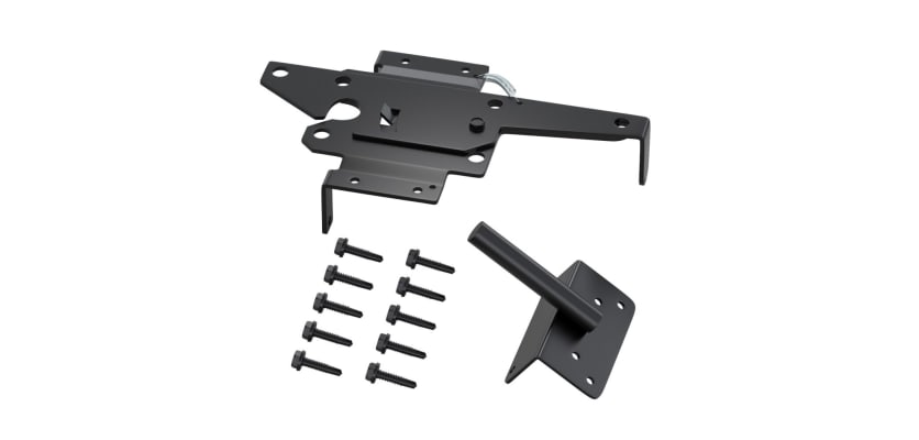 Heavy-duty universal gate spring latch kit with mounting bracket and screws