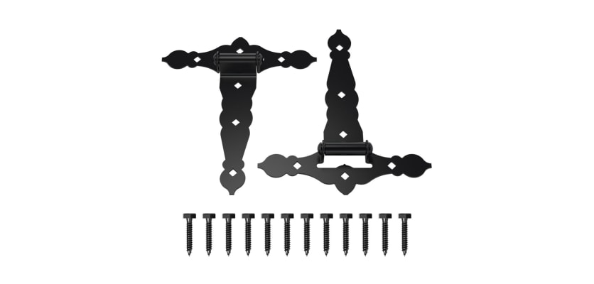 Black decorative heavy-duty strap gate hinges with mounting screws set