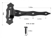 Black decorative strap gate hinge 7.95 inch with 0.12 inch thickness and M8 mounting screw dimension diagram