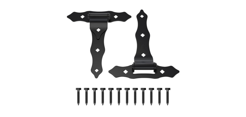 Black decorative heavy-duty strap gate hinges with mounting screws set