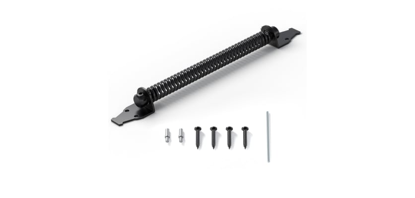 11 inch adjustable gate spring closer black steel self-closing hinge kit with mounting hardware