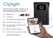 AES Opyn video intercom system with smartphone app control, night vision camera, keypad entry, and remote gate access via WiFi or 4G