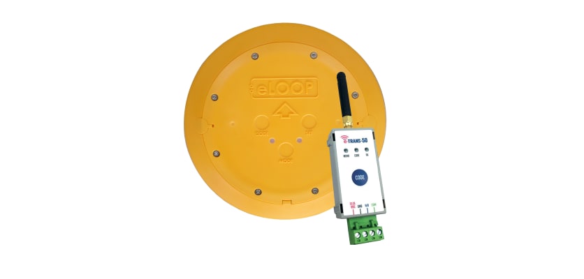 AES commercial wireless eLoop vehicle detection sensor with E-Trans50 gate transceiver for automatic gate presence detection