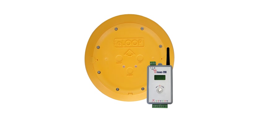 AES commercial eLoop wireless vehicle detection sensor with E-Trans200 transceiver for automatic gate presence detection
