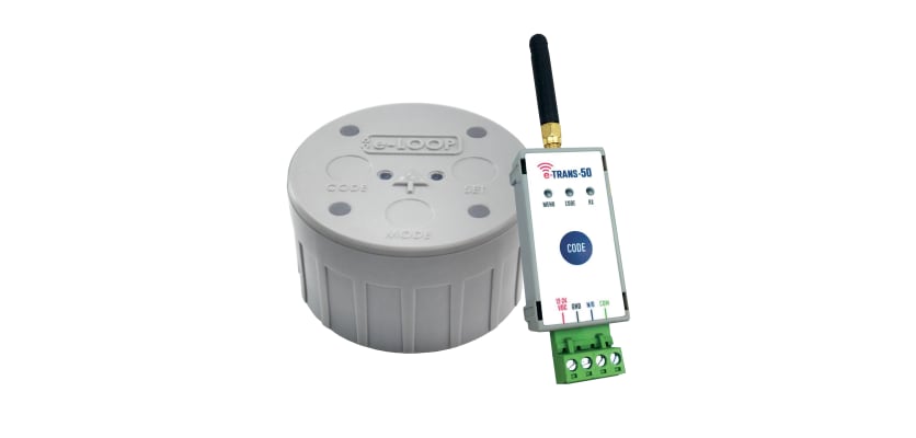 AES in-ground wireless eLoop vehicle detection sensor with E-Trans50 transceiver for automatic gate presence detection