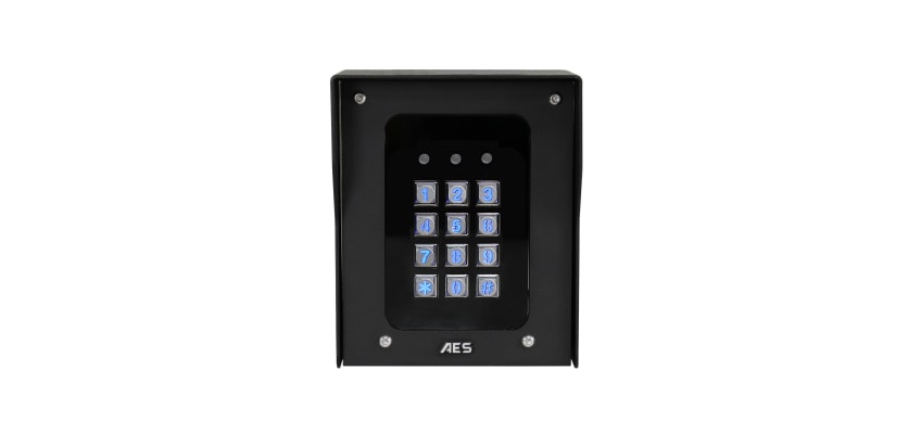 AES SA-PBK-US standalone gate keypad pedestal model with blue backlit keypad for outdoor access control