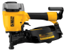 DeWalt 15° pneumatic coil siding and fencing nailer – yellow and black aluminum nail gun with coil magazine side view