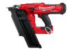 Milwaukee M18 FUEL 21° cordless framing nailer – red battery-powered nail gun angled close-up product view