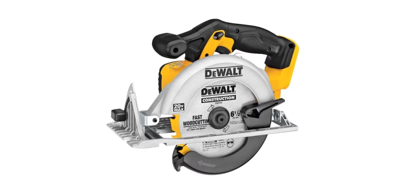 DeWalt 20V MAX cordless circular saw – yellow and black 6-1/2 in blade construction saw angled product view