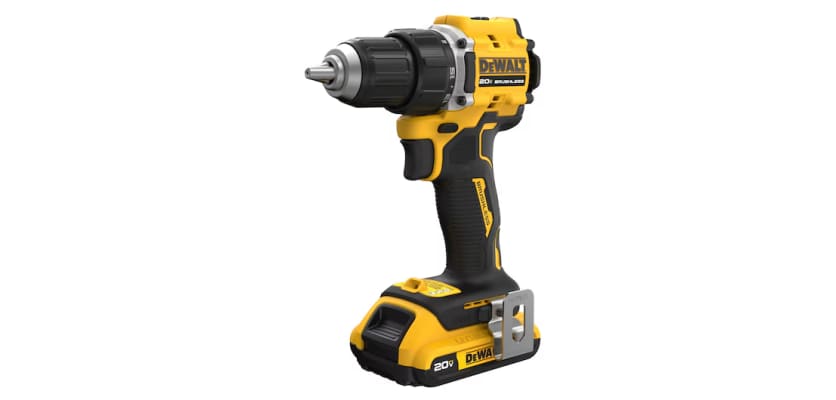 DeWalt ATOMIC 20V Max compact drill driver – yellow and black cordless brushless drill angled product view