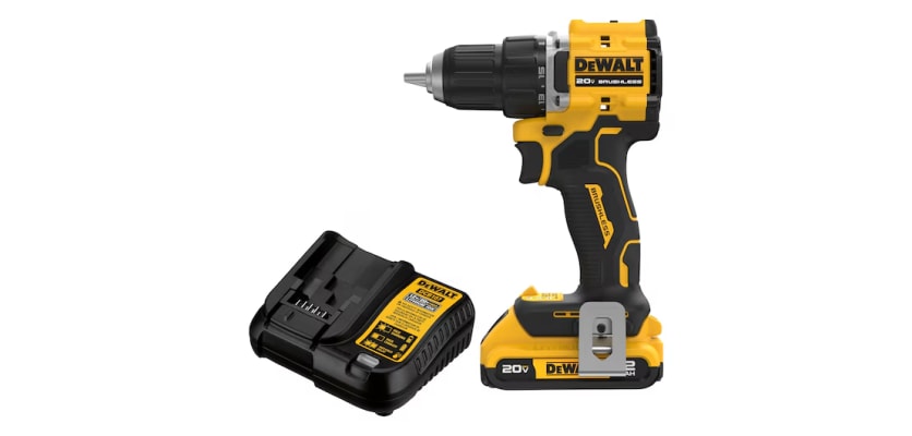 DeWalt ATOMIC 20V Max compact drill driver kit – yellow and black cordless drill with battery and charger product view