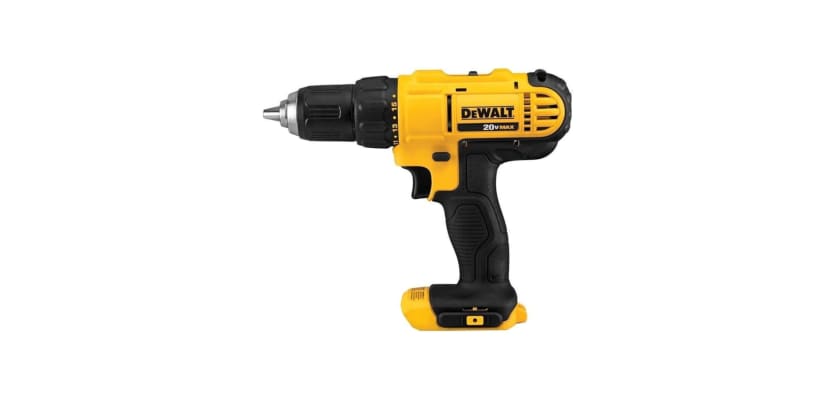 DeWalt 20V MAX cordless drill driver – yellow and black compact power drill side product view