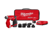 Milwaukee M12 cordless installation combo kit – red modular drill with interchangeable heads, battery, charger, and storage bag product set