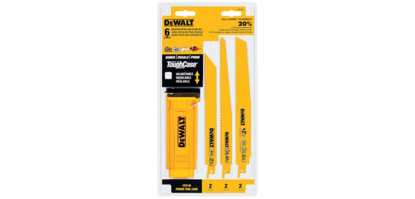 DeWalt reciprocating bi-metal blade set 6-piece demolition saw blades with ToughCase storage packaging product image