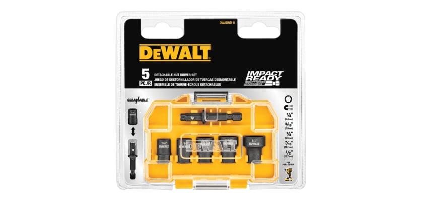 DeWalt DWADND-5 detachable magnetic nut driver set 5-piece impact ready hex nut driver bits in ToughCase packaging product image