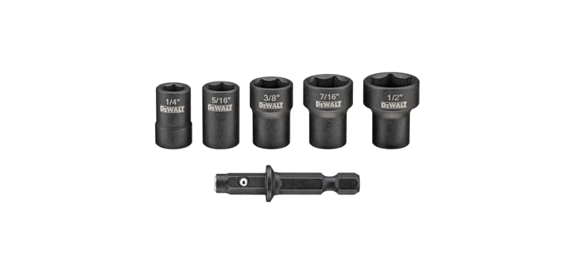 DeWalt magnetic detachable nut driver bit set DWADND-5 – five hex nut driver sockets with quick-change adapter isolated product view